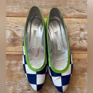 Vintage 80s checkered green and blue flats